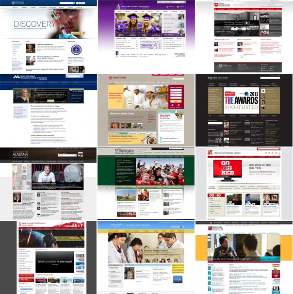 12 higher ed sites that all share the same layout.