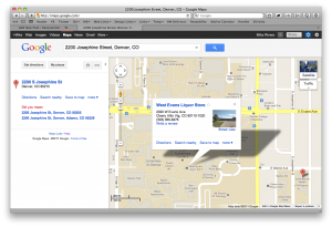 Google's erroneous map showing a liquor store in the middle of campus.